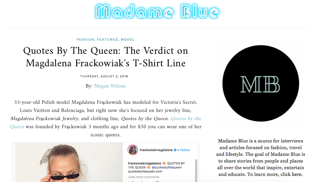 Quotes By The Queen: The Verdict on Magdalena Frackowiak\'s T-Shirt Line –  Megan Wilson
